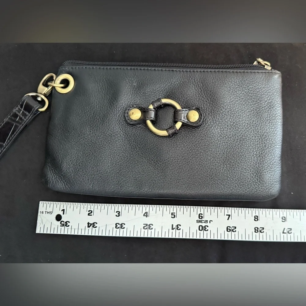 Clarks | Black Leather Clutch Wristlet | Gold Hardware - Picture 4 of 6